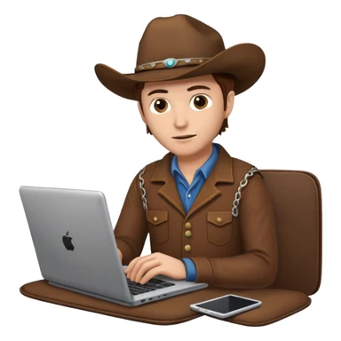 cowboy coder with a laptop infront and he is very white sticker