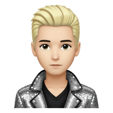  Bill Kaulitz from Tokio Hotel with blonde hair, silver sequin jacket, black shirt sticker