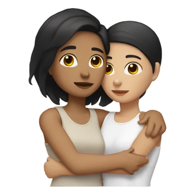 A lesbian couple with white skin and short black and brown hair hugging intimately sticker