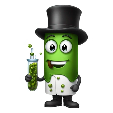 Pickle as a scientists with a top hat sticker