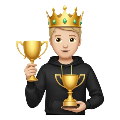 MVP + Tournament +Gaming + Black sweatshirt + White guy with crown + Tournament Cup   sticker
