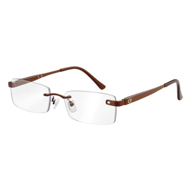 tiny Y2K brown rimless glasses, narrow rectangular lenses, angled view sticker