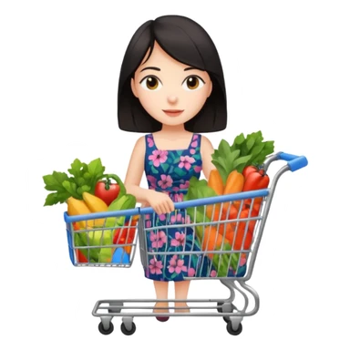 dark haired lady grocery shoppign sticker