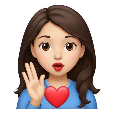 Dark brown haired girl with a mischievous expression blowing a kiss, with a heart.   sticker