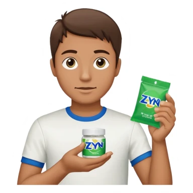 Man holding Zyn spearmint snus in palm and a white pouch in the other sticker
