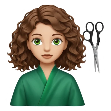 Girl with green eyes and brown wavy hair getting haircut with scissors sticker