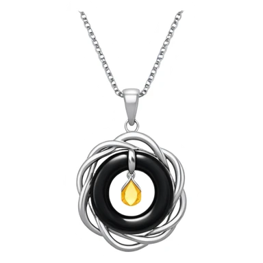polished onyx pendant radiating a soft glow, silver chain dynamically twisting to represent resilience sticker