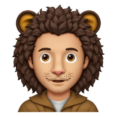 Make a guy with curly big dark browns hair and medium skin then give him lion ears and a little facial hair sticker