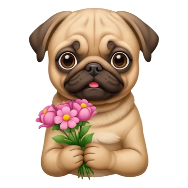 pug dog holding flowers sticker
