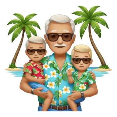Old man holding little boys on island sticker
