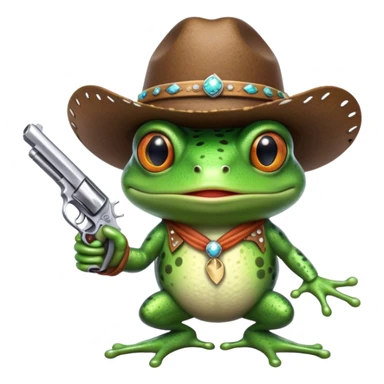 frog holding a pistol wearing a cowboy hat sticker