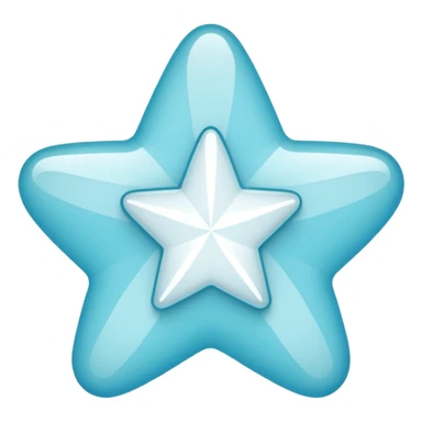 Create a simple, modern verification badge icon. The badge should have a soft, rounded star-like shape with two halves—one light cyan and one light blue—split vertically. In the center, include a bold white checkmark. sticker