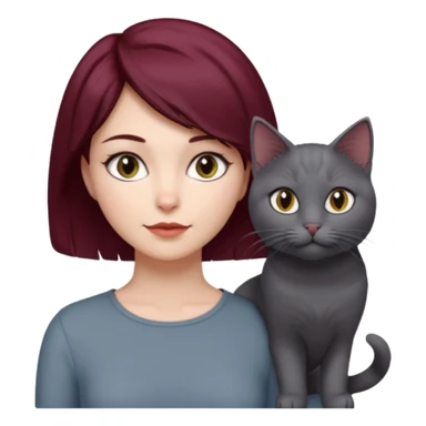 femme au cheveux court bordeau, yeux gris,  avec chat poils longs gris clair et chat poils ras noirs sticker
