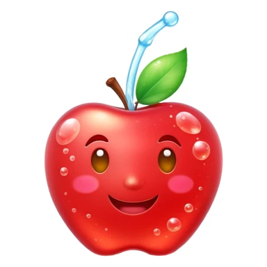 3D Apple style emoji of bubbly soda pop, fizzy bubbles rising, translucent sparkling liquid, isolated on white background, soft shadows, high detail, playful and cute. sticker