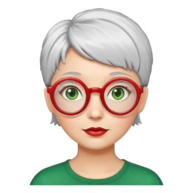 visage femme a lunettes ronde rouge avec cheveux courts gris-blancs aux yeux verts sticker