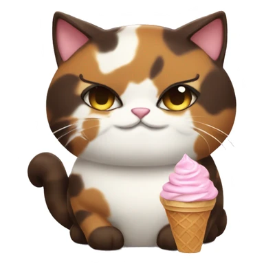 Fat calico cat eating chocolate icecream sticker