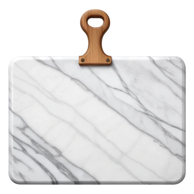 white marmor cuttingboard with a wooden grip handle on top sticker