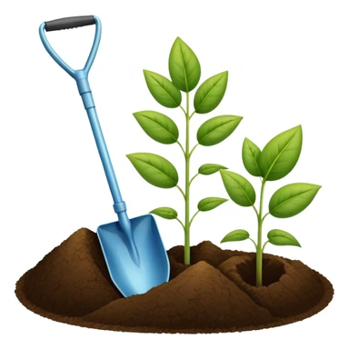 An icon featuring a shovel, a plant symbolizing agronomy. The design includes crops, a field, and a watering can, representing the science of soil management, crop production, and sustainable farming. Transparent background highlights agricultural research and growth. sticker