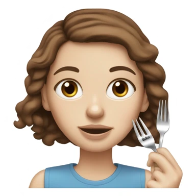 White girl Brown hair blue eyes freackles eating Tofu salad with fork sticker