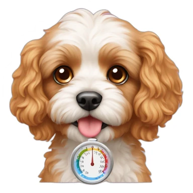 cavoodle with thermometer sticker