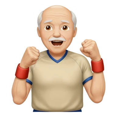 A grandpa in a vintage jersey, pumping his fist and shouting proudly. sticker