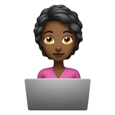 mujer pelo negro lacio con laptop sticker
