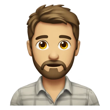 upset man with a beard and short scruffy brown hair wearing a buttoned shirt sticker
