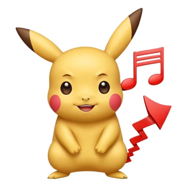 Pikachu in the Rednote app emoji style, featuring red speech bubble body, yellow ears, rosy cheeks, musical note tail, cute expressive face sticker