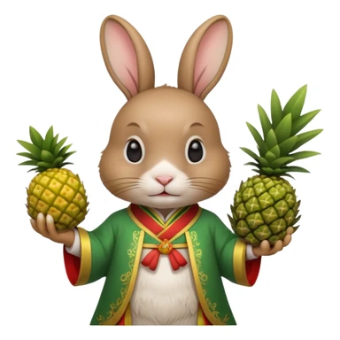rabbit, wearing green chinese ancient custome, with pine apple sticker