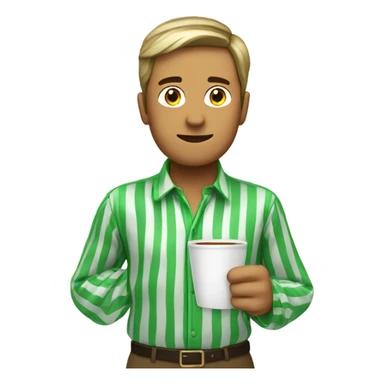 Man with a green and white stripped shirt with a cup of spain on his head sticker