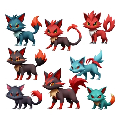 Noivern-Litten-Torracat-Zoroark-Zorua full body sticker