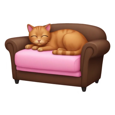 brown cat wearing a pink bow sleeping on a pink sofa sticker