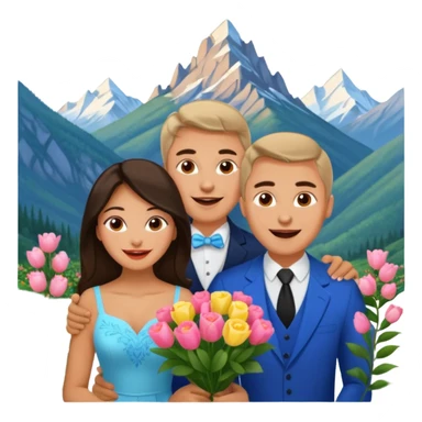 Excited Couple traveling  russian man and elegant  Latina girl delicate flowers and mountains in the background  sticker