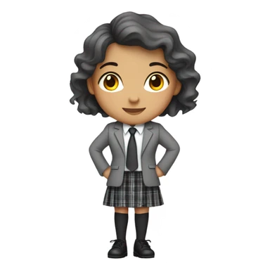 A girl wearing a grey blazer a grey tie a white black tights black shoue and a plaid skirt  sticker