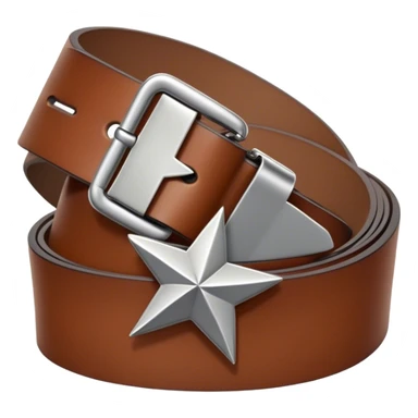 A standalone leather belt, folded neatly, brown color with a silver buckle featuring an engraved star symbol — no background, no person sticker