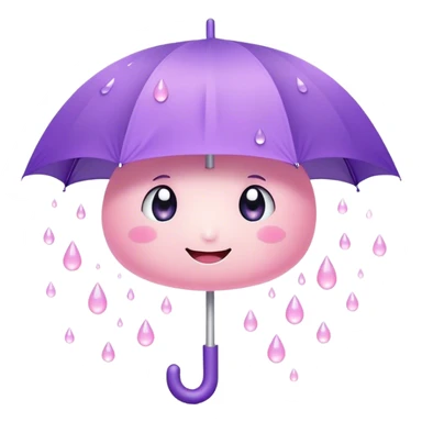 Cute Kawaii Umbrella, small and cute, soft pastel pink and purple, tiny rain droplets smiling down, a chubby round handle, big sparkling eyes full of joy! sticker