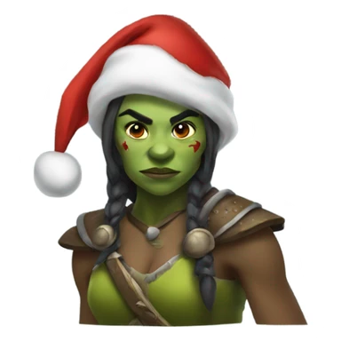 orc female warrior with santa hat sticker