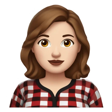 Plus size woman with brown hair and brown eyes wearing red and black buffalo plaid pjs. White skin. sticker