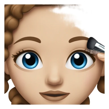 White girl blue eyes brown hair doing her makeup By makeup kit sticker