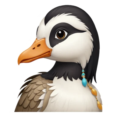 goose with long black hair and swoop bangs over one eye sticker