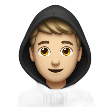 White Young man with a dark hood behind his laptop sticker