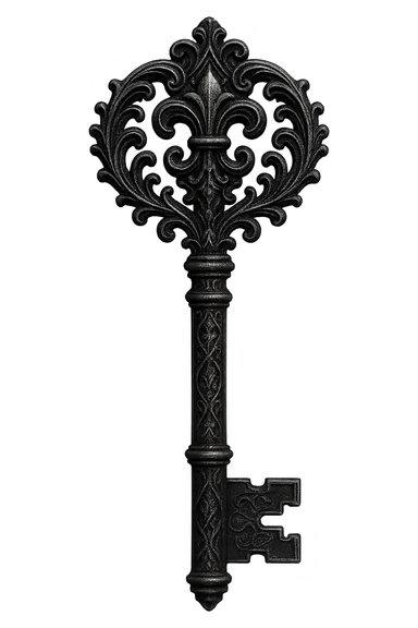 gothic ornate key, black and silver, no background sticker