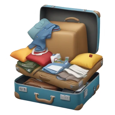 overloaded close suitcase with different stuff sticker