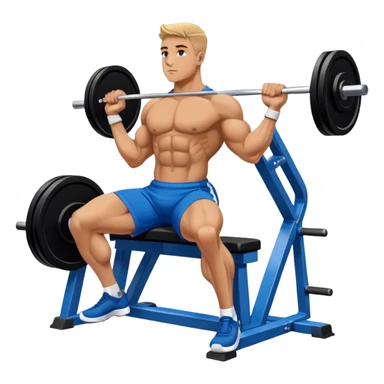 side-view bodybuilder in blue shorts seated weighted calf-raise machine on his tip toes sticker