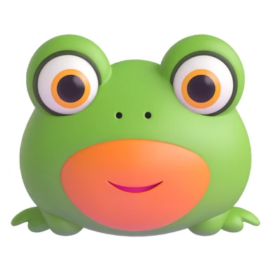 3D emoji style frog face, front view, big round eyes, simple and cute sticker