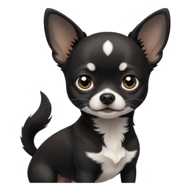 Very Dark black Chihuahua with white markings On the neck In Telegram style sticker