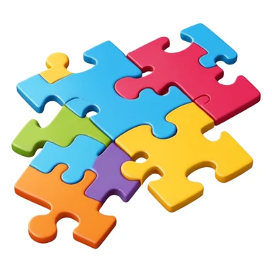 An icon showing connected jigsaw puzzle pieces with letters sticker