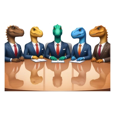 different office dinosaurs in suits sitting along the conference table sticker