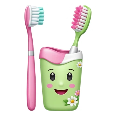 light green and pink floral toothbrush and toothpaste sticker