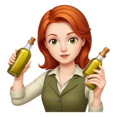 redhead person holding olive oil bottle like a pistol, playful pose sticker